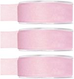 Merkloos Organza Sierlint - 3 Stuks - Roze - 2.5 cm x 20 meter