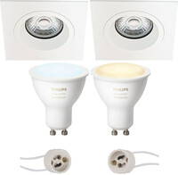 BES LED Pragmi Rodos Pro - Inbouw Vierkant - Mat Wit - 93mm - Philips Hue - LED Spot Set GU10 - White Ambiance - Bluetooth