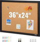 VEVOR Kurkbord, 61 x 91 cm, prikbord met MDF-frame, prikbord van kurk, hoge dichtheid, zelfherstellend, 10 punaises voor het vastzetten van memo's, foto's, kantoor, huis, klasse