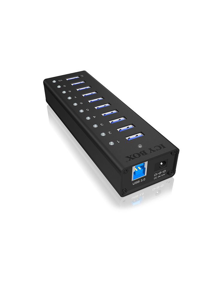 Icy Box IB-AC6110 - 10-Port USB 3.0 Hub - Black