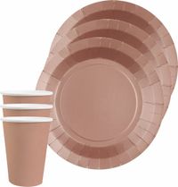 Santex Set de vaisselle pour fête/anniversaire - 20x Assiettes à gâteaux et gobelets - Or rose - Carton