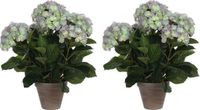 Mica Decorations Kunstplant Hortensia - 2x - groen/paars - 45 cm - in pot