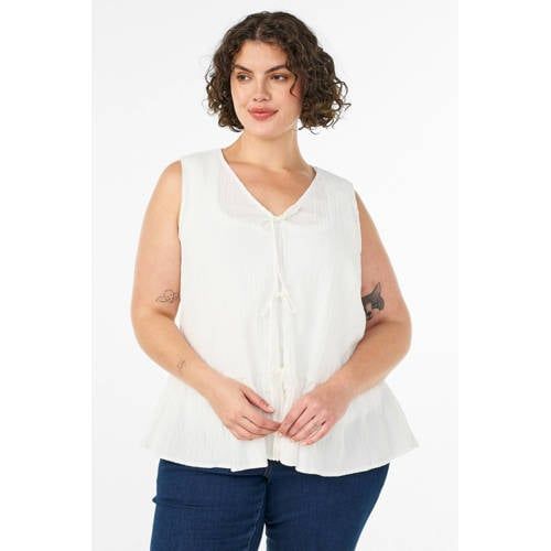 Zizzi a-lijn gestreepte top Plus Size - wit