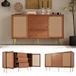 Pangivo Commode Buffet avec 2 portes en rotin et 3 tiroirs bois et métal noyer 150 x 40 x 90 cm