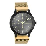 OOZOO Timepieces - Zwart horloge met goudkleurige metalen mesh armband - C10689