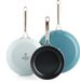 BK Sky Koekenpannenset 3 delig - 20/24/28cm - PFAS vrije antikleeflaag – Pannenset inductie - Keramische pan – Ovenbestendig tot 220°C – RVS handgrepen - Blauw