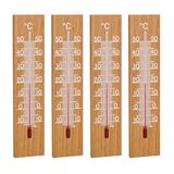 TFA Dostmann 4-delige set thermometers binnen/buiten analoog, 95.1035, weerbestendig, van geolied eikenhout, binnen- of buitentemperatuur controleren, hoge nauwkeurigheid, wandthermometer, hout, bruin