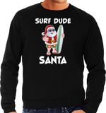 Bellatio Decorations Surf dude Santa - Fun Kersttrui sweater - zwart - heren - Kerstkleding / Christmas outfit XXL