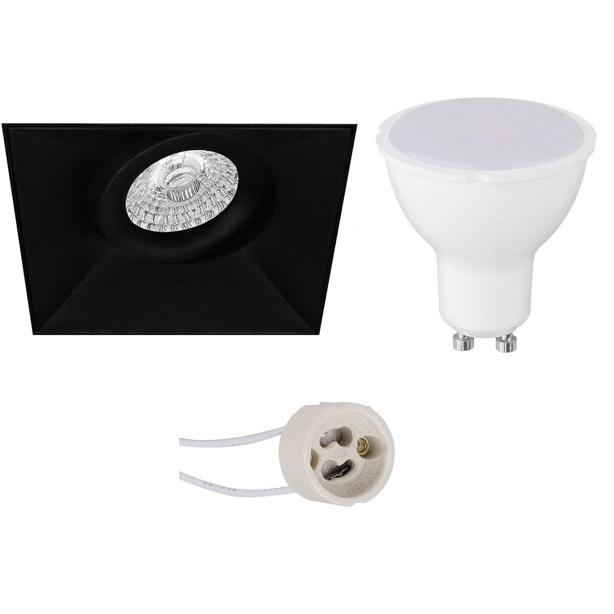 BES LED LED Spot Set - Pragmi Nivas Pro - GU10 Fitting - Inbouw Vierkant - Mat Zwart - 8W - Warm Wit 3000K - Trimless - Kantelbaar - 150mm