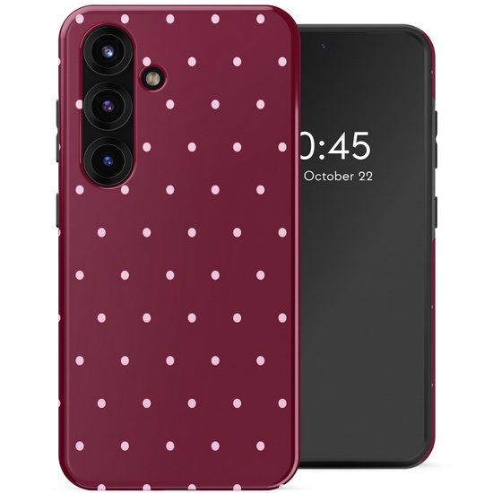 Selencia Hoesje - Geschikt voor Samsung Galaxy S25 - Backcover met Magnetische Ring - Happy Dots Burgundy