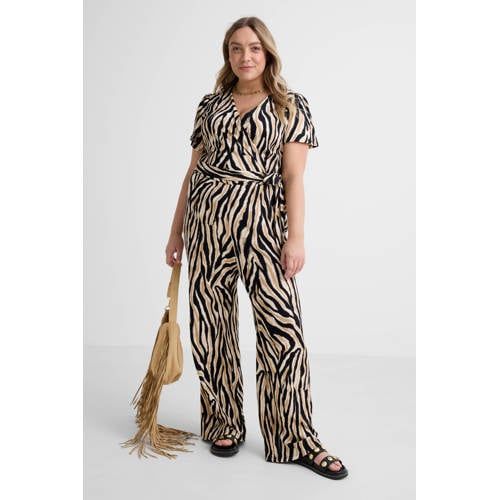 GREAT LOOKS crinkle jumpsuit met zebraprint