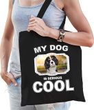 Bellatio Decorations Shoppartners Bv Dieren Spaniels tasje katoen volw + kind zwart - my dog is serious cool kado boodschappentas/ gymtas / sporttas - honden / hond