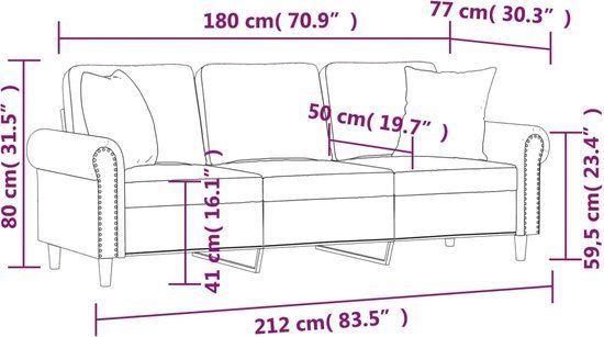 vidaXL Driezitsbank met sierkussens 180 cm fluweel donkergrijs