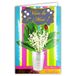 Afie 68-1046-B kaart met envelop geel Muguet geluksbrenger met lieveheersbeestje van hout met de hand beschilderd 1 mei in goud glanzend 13 witte klokjes bloemen boeket party lente