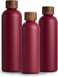 T&N Roestvrijstalen drinkfles 500ml thermosfles 0.5l met acaciahouten deksel, geïsoleerde waterfles, lekvrij bij koolzuur, isoleerfles