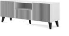 RAVENNA meuble TV, 150 cm, 2 portes, 1 tiroir, blanc mat / noir mat, avec portes fraisées, MDF, meuble bas, meuble TV, pieds noirs
