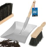 KOTARBAU® Stoffer En Blik Set, Metalen Vuilblik, met Houten Handvat, Verzinkt Staal En Hout, Grijs En Naturel