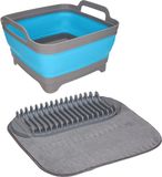 Merkloos Opvouwbare afwasbak met afdruipmat - grijs/blauw
