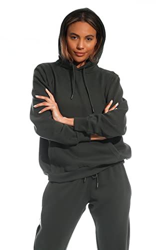 Light & Shade Women's Light Shadow Lslswt005 Soft Touch Loungewear Hooded Sweater Charcoal, XL UK