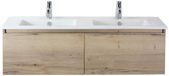 BES LED Frozen Badmeubelset 140 cm - Greeplijst in Kleur - Natuur Eiken - Keramische Wastafel Wit 2 Kraangaten