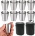 Sans marque Verres à shot 30ml Set de verres à shot en acier inoxydable Tasse de voyage empilable Tasse à boire réutilisable en métal Tasse en cuir Étui Camping Pique-nique - Randonnée 30ml 8 pièces