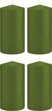 Trend Candles Bougie cylindrique/bougie tronc - 4x - vert olive - 8 x 15 cm - 69 heures de combustion