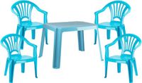 Plastic Forte Table de jardin pour enfants en plastique avec 4 chaises bleu clair
