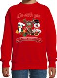 Bellatio Decorations Kersttrui/sweater voor jongens/meisjes - we wish you - rood - Kerst diertjes 152/164