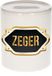 Bellatio Decorations Spaarpot met voornaam Zeger - wit - met goud/zwart embleem - 8 x 9 cm - keramiek - met afsluitdop - cadeau verjaardag