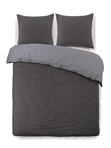 vision - Dekbedovertrek - 260 x 240 cm - Flanel - Antraciet/Grijs - 100% Katoen