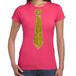 Bellatio Decorations Verkleed shirt dames - stropdas glitter goud - roze - carnaval - foute party XXL