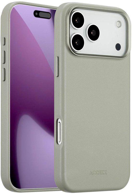 Accezz Leather Backcover voor iPhone 17 Pro Max - MagSafe - Light Grey