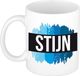 Bellatio Decorations Stijn naam cadeau koffie mok - beker - met blauw verfstrepen - Cadeau collega - vaderdag - verjaardag - meester - coach - 300 ml - wit