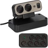 Brennenstuhl Estilo Duplex - Stekkerdoos met overspanningsbeveiliging, USB-C en USB-A, 9 stopcontacten, 2m kabel