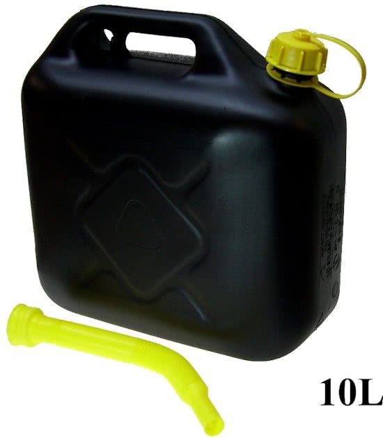 - Jerrycan 10 Liter kunststof met flexibele tuit geschikt voor brandstof zwart