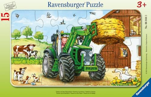 Ravensburger kinderpuzzel - 06044 tractor op de boerderij - framepuzzel voor kinderen vanaf 3 jaar, met 15 stukjes