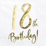 Merkloos / Sans marque Servetten 18 jaar - 60 stuks - 33 x 33 cm - papier - 3-laags - 18e verjaardag - feestartikelen