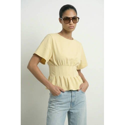 HYPEDROP T-shirt met peplum en plooien - geel
