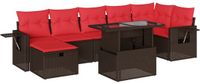 vidaXL 8-delige tuinbankset met kussens, bruin, polyrotan