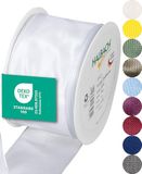 Halbach Seidenbänder Premium cadeaulint met draadrand, breedte 60 mm, lengte 25 m, Öko-Tex 100 gecertificeerd lint, taftband, made in Germany, kleur: wit
