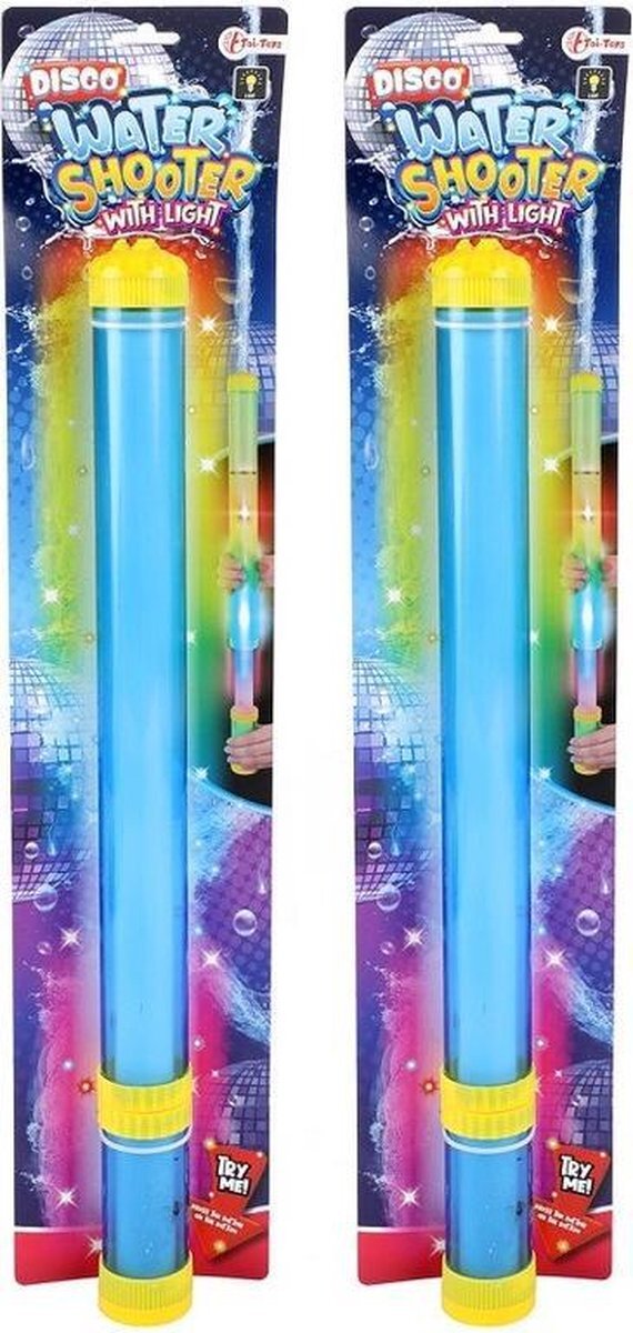 Toi Toys 2x Waterpistolen/waterpistool/ waterspuit 46 cm met blauw licht kinderspeelgoed - waterspeelgoed van kunststof