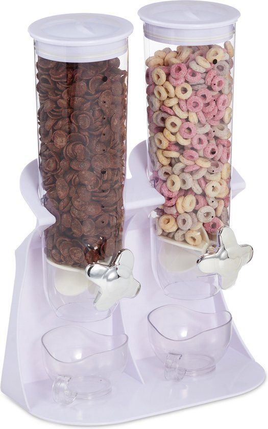 Merkloos Relaxdays Dubbele Cornflakes Dispenser - 1,5 Liter - Wit