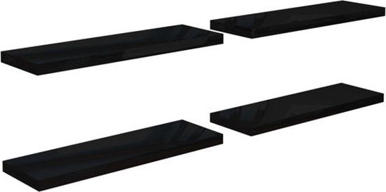 vidaXL Wandschappen zwevend 4 st 80x23,5x3,8 cm MDF hoogglans zwart