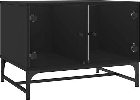vidaXL Salontafel met glazen deuren - Zwart