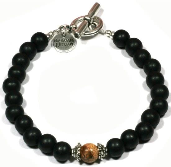 Heaven Eleven heren Armband - hout zwart met jaspis kraal