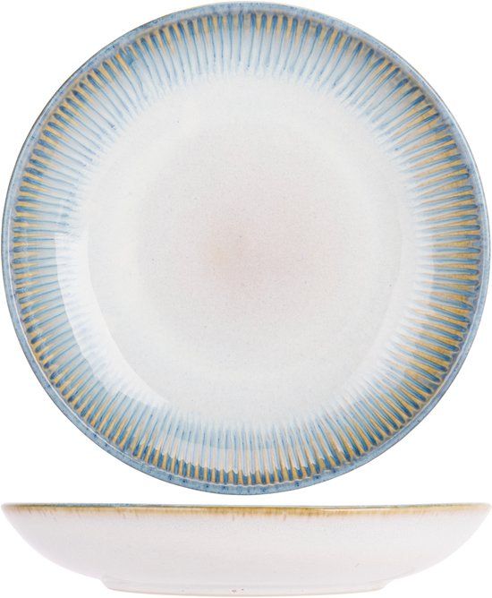 Cosy & Trendy Diepe Borden Listra Ocean Blauw/Wit - 4 Stuks ø 21 cm