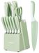 Set de couteaux 14 pièces, acier inoxydable, revêtement antiadhésif, vert, avec bloc à couteaux et pierre à aiguiser