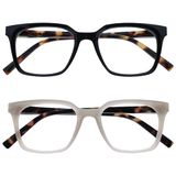 OPULIZE KOI Leesbrillen 2-Pack - Groot Rechthoekig Montuur - Zwart-Grijs - Heren Dames - Veerscharnieren - RR50-17 - +2.50
