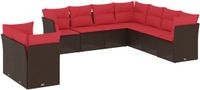 vidaXL 9-delige tuinbankset met kussens, bruin, polyrotan