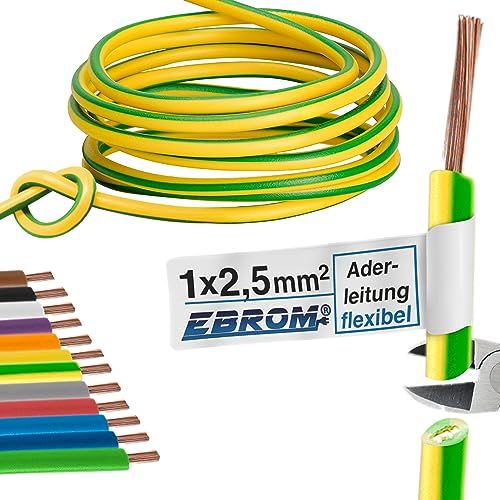 Aderleiding bedrading kabel - enkele ader flexibel - PVC kabel - H07V-K 2,5 mm² - kleur: groen geel - 10 m